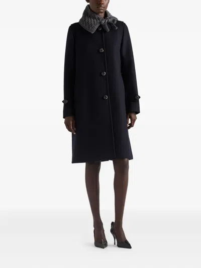 Prada Loden Leather-button Single-breasted Wool Coat In Black