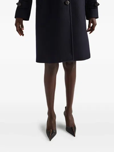 Prada Loden Leather-button Single-breasted Wool Coat In Black