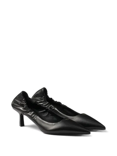 Prada Pointed Toe Kitten Heel Pumps With Ruched Detail In Black