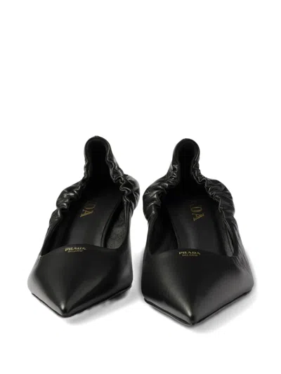 Prada Pointed Toe Kitten Heel Pumps With Ruched Detail In Black