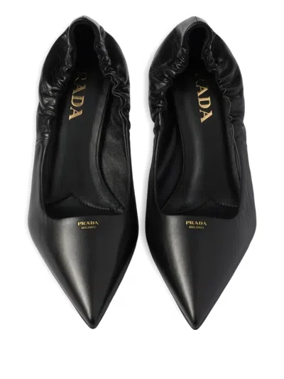 Prada Pointed Toe Kitten Heel Pumps With Ruched Detail In Black