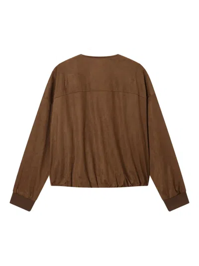 Tout A Coup Button-detailed Elastic-hem Jacket In Brown