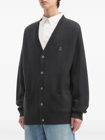 Izzue Buttoned Bear-emblem Cardigan In Black