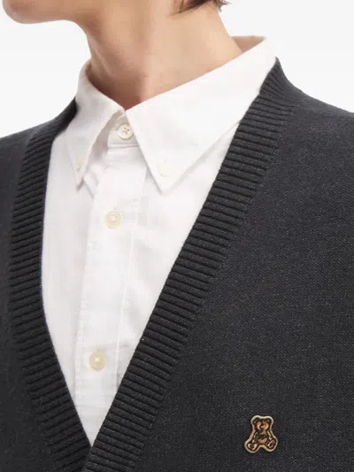 Izzue Buttoned Bear-emblem Cardigan In Black