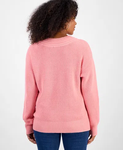Style & Co Women's Cotton Cable-knit V-neck Sweater, Created For Macy's In Pink