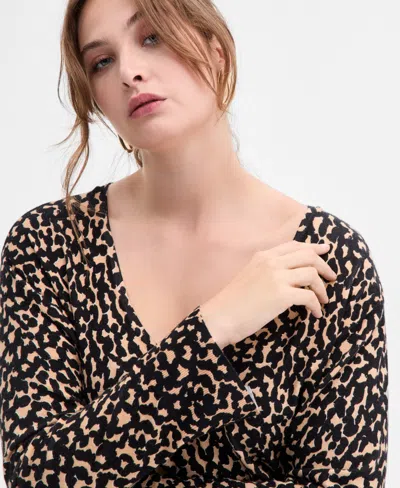 Inc International Concepts Plus Size Print V-neck Tunic, Macy's Exclusive In Brown