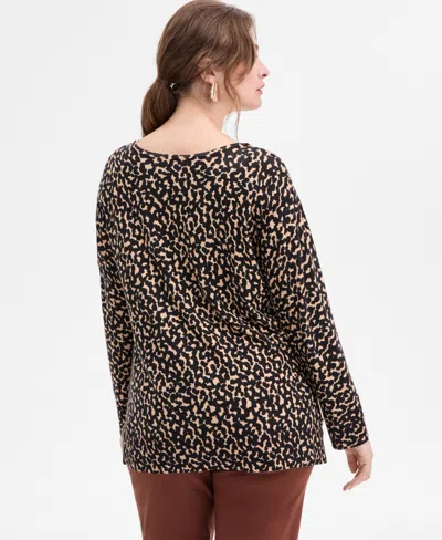 Inc International Concepts Plus Size Print V-neck Tunic, Macy's Exclusive In Brown