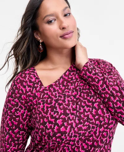 Inc International Concepts Plus Size Printed Asymmetric-neck Top, Macy's Exclusive In Purple