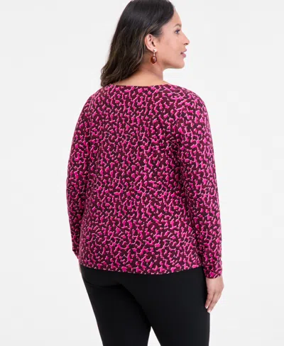 Inc International Concepts Plus Size Printed Asymmetric-neck Top, Macy's Exclusive In Purple
