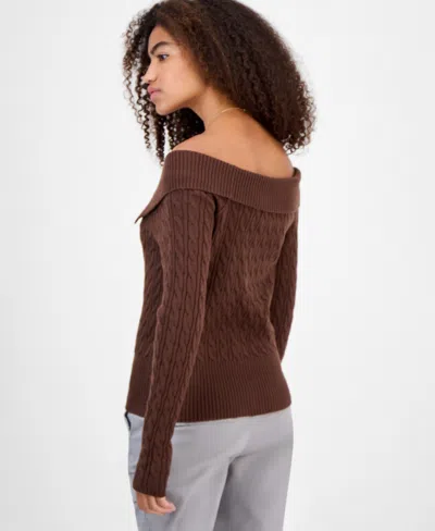 Hooked Up By Iot Juniors' Spread-collar Cable-knit Cardigan In Brown