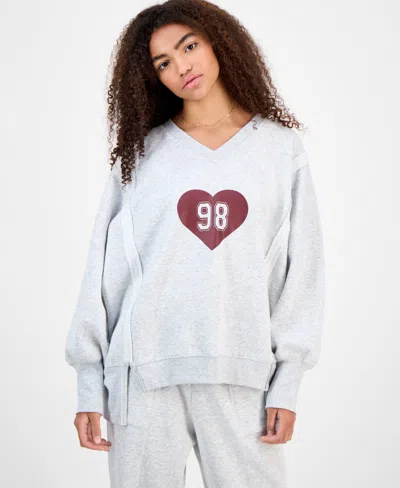 Planet Heart Planet Gold Juniors' Oversized Graphic-print Sweatshirt In Gray