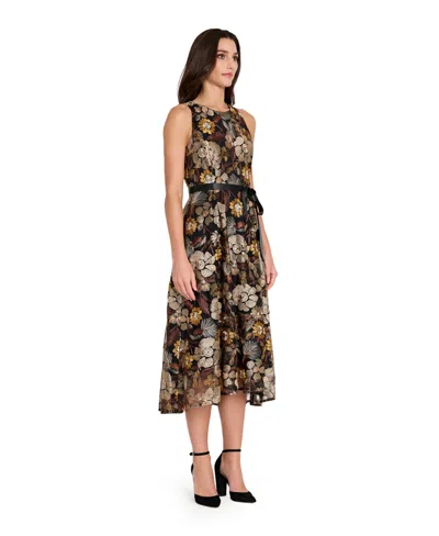 Tahari Asl Women's Embroidered High-low Dress In Brown