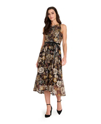 Tahari Asl Women's Embroidered High-low Dress In Brown