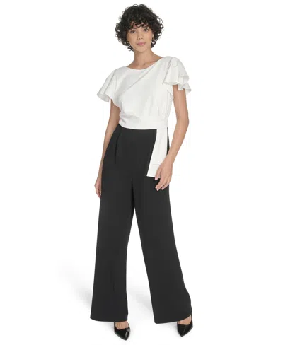 Tommy Hilfiger Flutter Sleeve Draped Side Jumpsuit In Multi