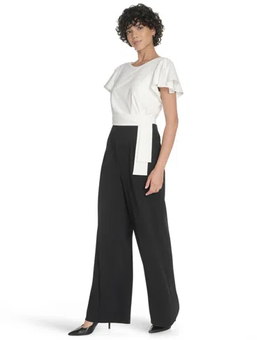 Tommy Hilfiger Flutter Sleeve Draped Side Jumpsuit In Multi