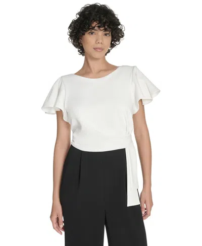 Tommy Hilfiger Flutter Sleeve Draped Side Jumpsuit In Multi