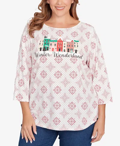 Ruby Rd. Plus Size Winter Wonderland Snowflake Knit Top In Neutral