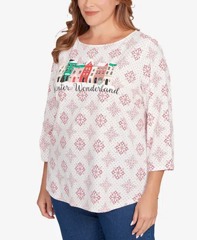 Ruby Rd. Plus Size Winter Wonderland Snowflake Knit Top In Neutral