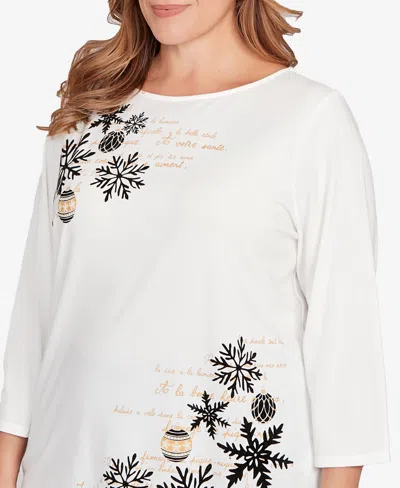 Ruby Rd. Plus Size Snowflake Script Knit Top In White
