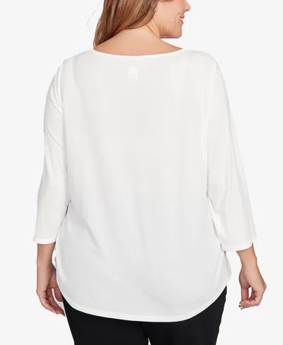 Ruby Rd. Plus Size Snowflake Script Knit Top In White