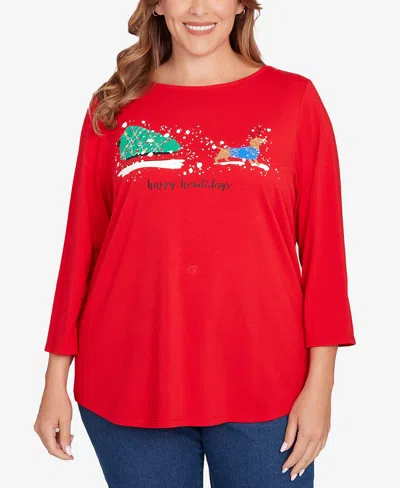 Ruby Rd. Plus Size Happy Howlidays Knit Top In Red