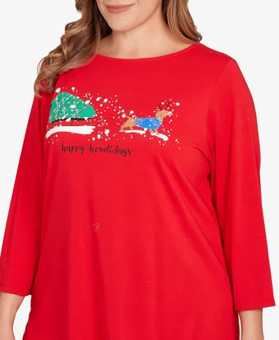 Ruby Rd. Plus Size Happy Howlidays Knit Top In Red