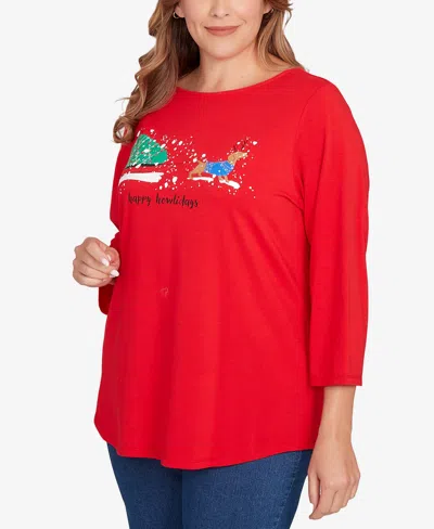 Ruby Rd. Plus Size Happy Howlidays Knit Top In Red