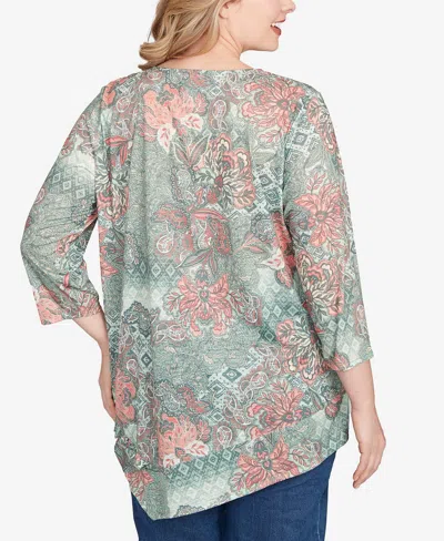 Ruby Rd. Plus Size Floral Patchwork Asymmetric Top In Multi