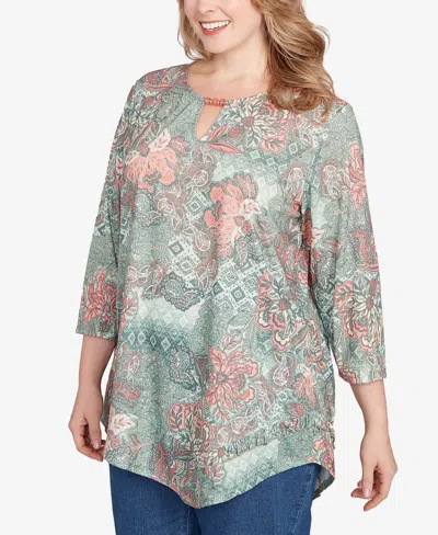 Ruby Rd. Plus Size Floral Patchwork Asymmetric Top In Multi