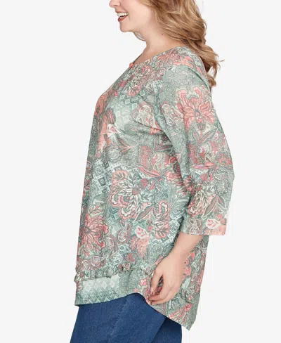 Ruby Rd. Plus Size Floral Patchwork Asymmetric Top In Multi