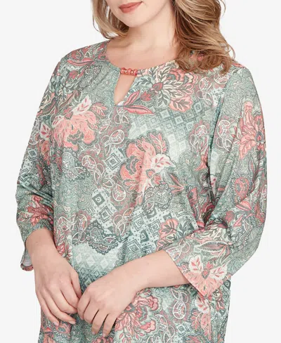 Ruby Rd. Plus Size Floral Patchwork Asymmetric Top In Multi