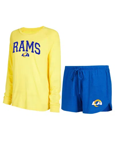 Concepts Sport Women's Royal/gold Los Angeles Rams Raglan Long Sleeve Top Shorts Lounge Set In Multi