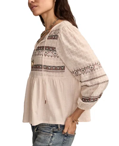Lucky Brand Embroidered Peasant Top In Neutral