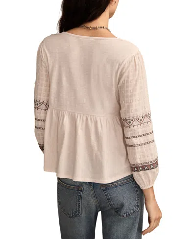 Lucky Brand Embroidered Peasant Top In Neutral