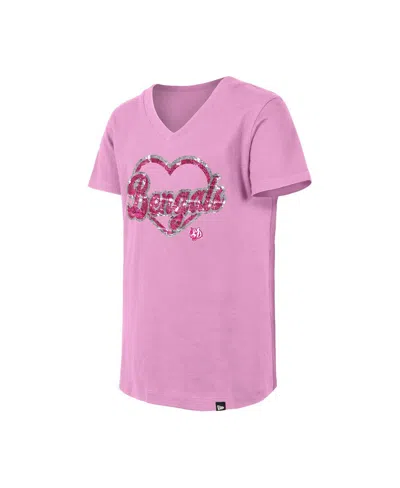 New Era Big Girls Pink Cincinnati Bengals Flip Sequins V-neck T-shirt In Pink