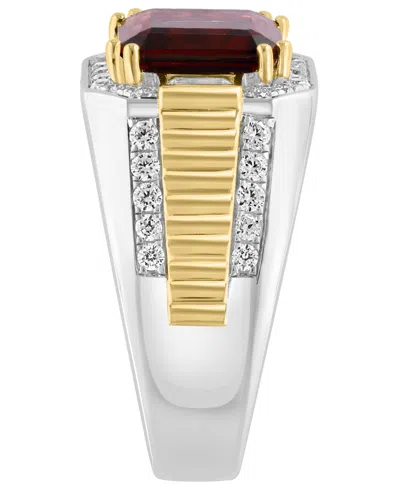 Effy Collection Men's Garnet (1/2 Ct. T.w.) And White Zircon (1-3/8 Ct. T.w.) Ring In 14k Gold Over Sterling Silver In Metallic