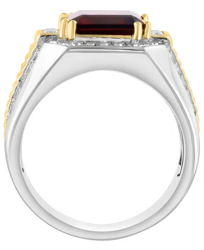 Effy Collection Men's Garnet (1/2 Ct. T.w.) And White Zircon (1-3/8 Ct. T.w.) Ring In 14k Gold Over Sterling Silver In Metallic