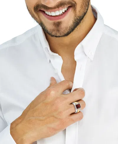 Effy Collection Men's Garnet (1/2 Ct. T.w.) And White Zircon (1-3/8 Ct. T.w.) Ring In 14k Gold Over Sterling Silver In Metallic