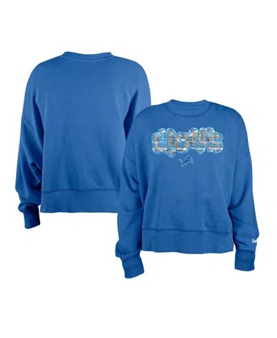 New Era Girl's Blue Detroit Lions Flip Sequin Sweatshirt In Blue