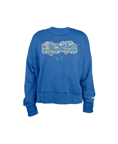New Era Girl's Blue Detroit Lions Flip Sequin Sweatshirt In Blue