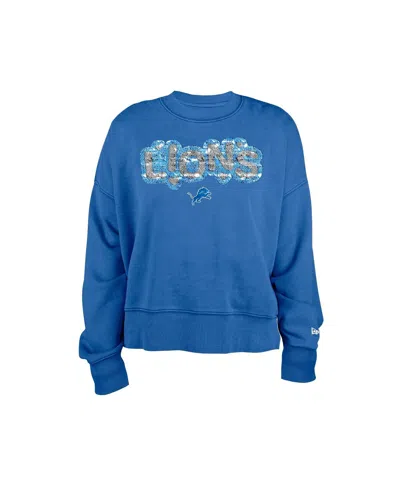 New Era Girl's Blue Detroit Lions Flip Sequin Sweatshirt In Blue