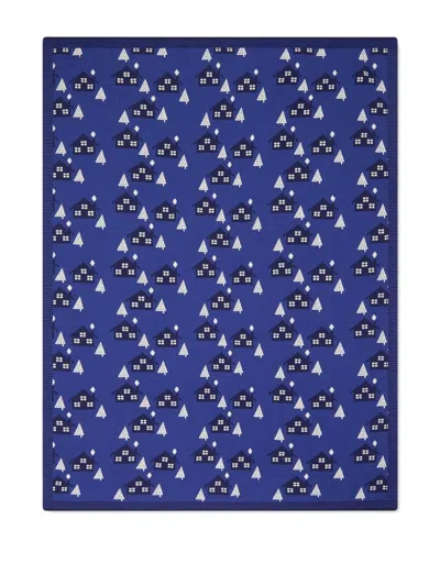 The Bonnie Mob Fawn Cabin Knitted Blanket In Blue