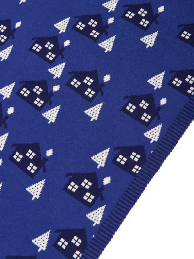 The Bonnie Mob Fawn Cabin Knitted Blanket In Blue