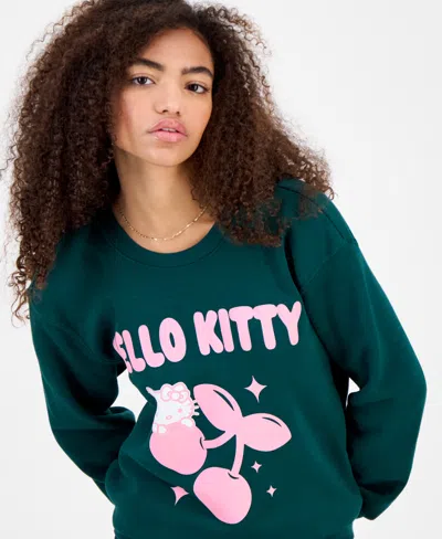 Grayson Threads, The Label Juniors' Hello Kitty Cherry Graphic Sweatshirt In Green