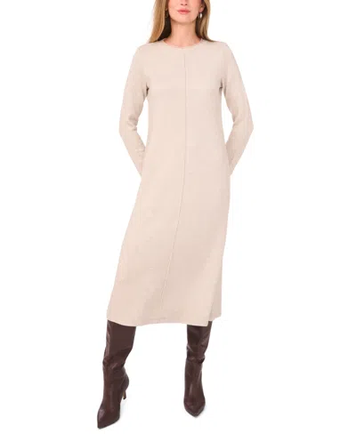 Vince Camuto Women's Rib Trim Neck Long Sleeve Midi Dress In Neutral