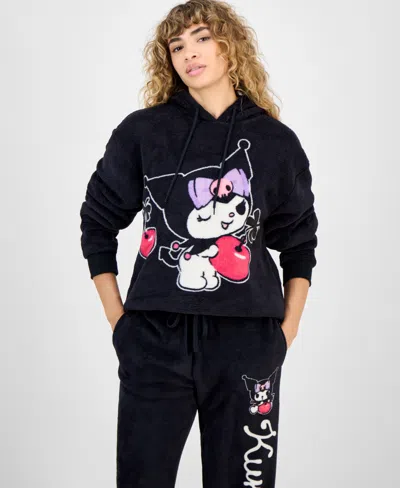 Hybrid Juniors' Kuromi Plush Fleece Graphic Hoodie In Black
