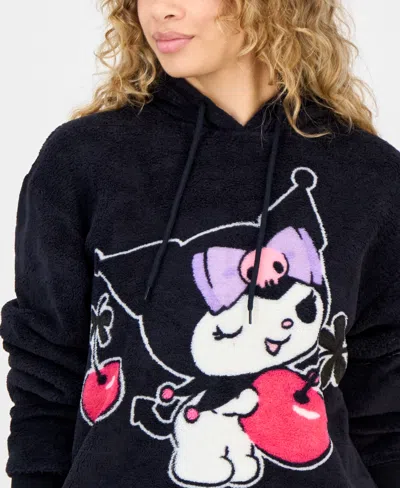 Hybrid Juniors' Kuromi Plush Fleece Graphic Hoodie In Black
