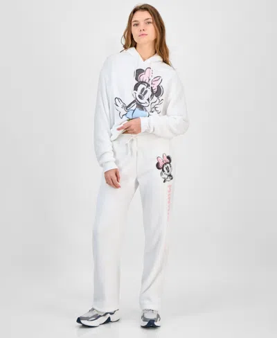 Disney Juniors' Minnie Mouse Plush Fleece Graphic Sweatpants In White