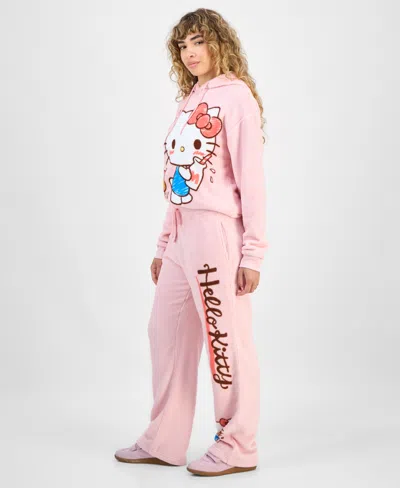 Hybrid Juniors' Hello Kitty Drawstring Plush Joggers In Pink