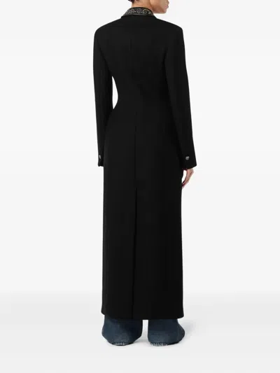 Versace Felted Studded Longline Coat In Black